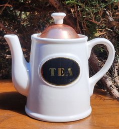 Vintage Made In Taiwan TEA Teapot Ceramic Brass Lid