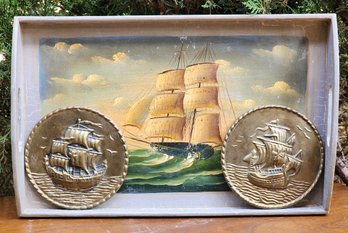 Vintage MADE IN ENGLAND Nautical Theme Wall Accent Plates & Service Tray