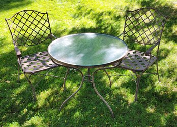 Vintage Metal Patio Table And (2) Chair Accent Set