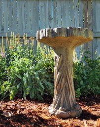 Heavy Fancy Log Style Birdbath With Dragonfly Accent On Rim