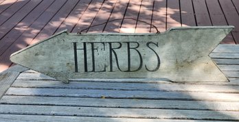 Vintage Handpainted Wooden Arrow HERBS Hanging Sign Farmhouse Decor