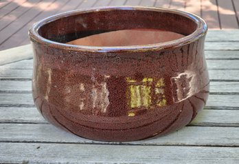 Vintage Large Deep Red Clay Ceramic Flower Pot Vessel