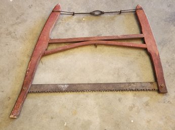 Antique Wooden Frame Hand Saw Logging Tool