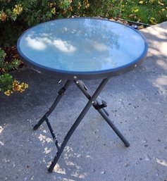 Folding Glass Top Patio Side Table