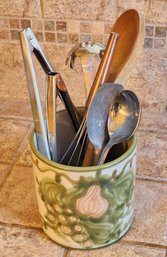 Vintage Ceramic Handpainted Canister Filled With Kitchen Essentials