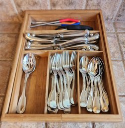 Large LENOX Flatware Set With Wooden Drawer Organizer Tray