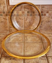 (2) Circular Display Platters Gold Rim Accent