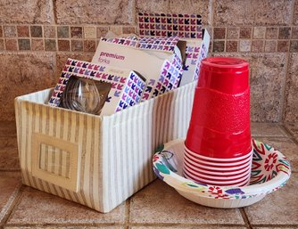 Assortment Of Disposable Cups, Flatware And Bowls