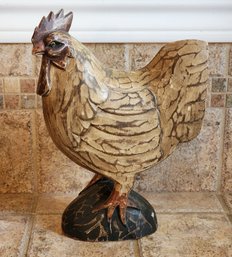 Vintage Painted Wood Rooster On Stand Home Decor