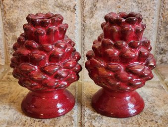 DEPARTMENT 56 Red Ceramic Candle Holders Pineal Pine Cone