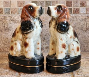 Pair Of Vintage TAKAHASHI Hound Theme Ceramic Figures