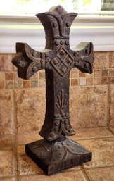 Austin Sculpture Bronze Patina Fleur-de-lis Cross