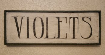 Vintage VIOLETS Handpainted Folk Art Framed Wood Wall Accent Sign