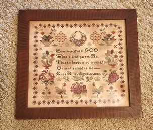 Antique Needlepoint Children's Framed Sampler