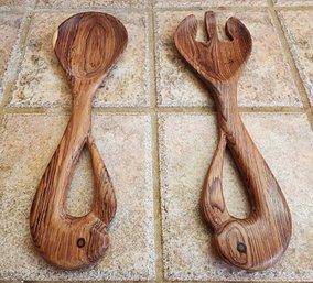 (2) Handmade Wooden Salad Utensils