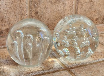 (2) Vintage Handmade Art Glass Paperweight Selections