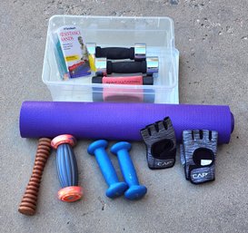 Assortment Of Home Gym Fitness Exercise Workout Essentials