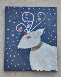 Folk Art Reindeer Painting On Canvas Christmas