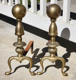 Pair Of Antique Brass Andirons Fireplace Accents