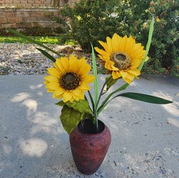 Metal Decor Vase With Arrificial Sunflower Arrangement