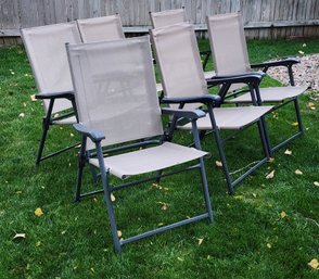 (6) Beige Folding Patio Outdoor Recreation Chairs