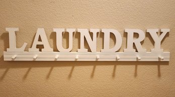 White Composite Wood LAUNDRY Hanging Wall Accent Sign