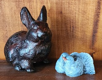 (2) Ceramic Animal Decor Figures - Sheep And Rabbit