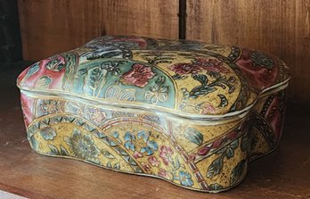 Vintage Chinese Cloisonne Style Ceramic Decorative Trinket Box