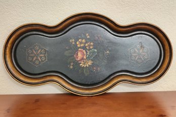 Antique Fine Art Handpainted Metal Tray With Flower Motif