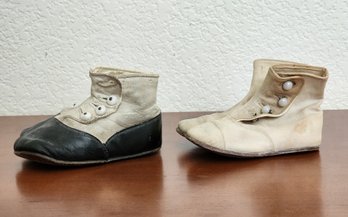 (2) Pairs Of Antique Baby Shoes