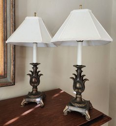 Vintage Pair Of Metal Base Fancy Table Lamps