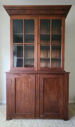 Antique Handmade Wood And Glass Early Americana Bookcase Storage Cabinet