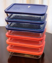 (6) Pyrex 3-Cup Storage Containers With Lids BLUE/RED