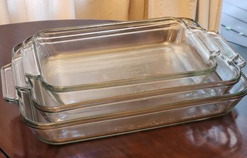 (3) Graduated ANCHOR HOCKING Glassware Cookware Baking Casserole Pans