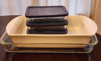 Assortment Of Pyrex Cookware And Storage Examples AND Ceramic Baking Pan