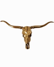 Large Vintage Mid Century Modern Solid Brass Hanging Longhorn Wall Accent