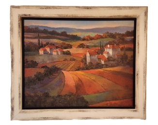 Tuscan Landscape SIGNED Oil Painting GICLEE PRINT Framed Art With Village And Rolling Hills In The Distance