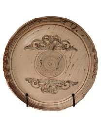 Large Ceramic Stoneware Handmade Decorative Plate With Metal Wall Bracket Display