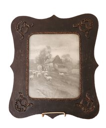 Antique Fine Art Print With Wooden Frame Meadow Scene #2