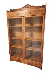 Vintage Solid Wood Bookcase Display Cabinet With Storage
