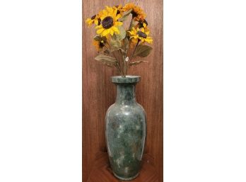 Vintage Large 2 Foot Tall Flower Container With Faux Sunflowers