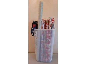 Wrapping Paper Tote With Assortment Of Styles Of Used Paper And Canvas Bags