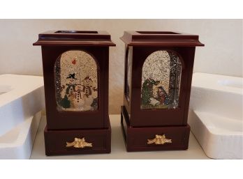 (2) Brand New Battery Operated Christmas Snowglobe Style Table  Accents