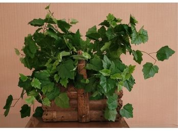 Vintage Rustic Wooden Flower Container With Faux Ivy Plant