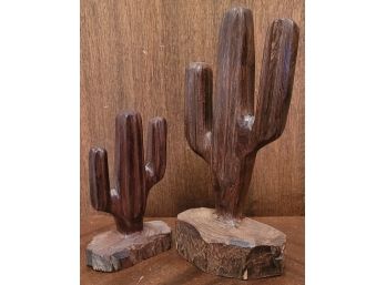 Pair Of Vintage Wooden Carved Cactus Home Decor Selections