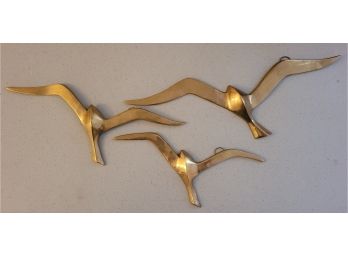 (3) Mid Century Modern Brass Flying Birds Hanging Set