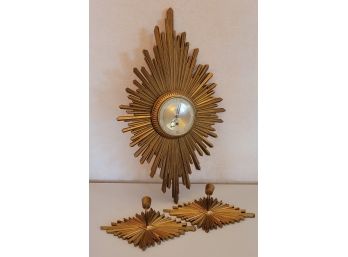 Vintage Mid Century Modern SYROCO Hanging Wall Clock With Matching Candle Valances