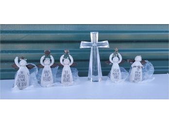 Lot 57: New Unused HALLMARK Lead Crystal Cross With Assorted HALLMARK Motivational Angel Figures