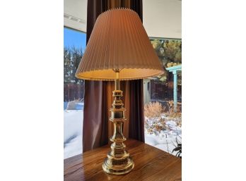 Vintage Heavy Brass Base Table Lamp With Original Shade #2