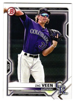 2021 Bowman Zac Veen Prospect Baseball Card Rockies